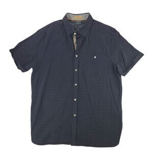 Ted Baker | Navy Blue Patterned Short Sleeve Button Up Shirt | Size 5 (XL)